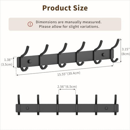 GWAAZXGZ Black Coat Rack Wall Mount - 15 Inch Metal 6-Hook Rack(1 Pack) | for Hanging Coats, Bags, and Towels in Entryway, Livingroom, Bedroom, Bathroom, and Kitchen - color: Black, size: 1 Pack