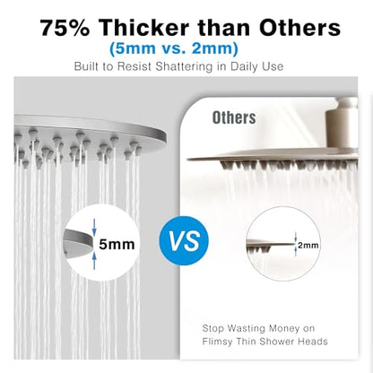 Solid Metal Large Rain Shower Head, Round High Flow Ceiling Rainfall Shower Head with Shower Arm and Flange, Reinforced Explosion-Proof Stainless Steel Construction (12-Inch, Brushed Nickel) - color: Brushed Nickel, size: 12 Inch