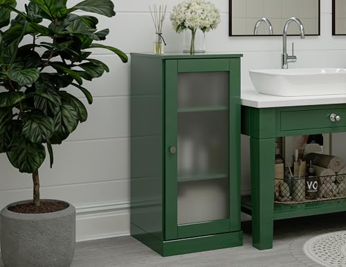 100% Solid Wood Bathroom Cabinet, Frosted Door, Green, 16.5" w x 35.75" h x 15.5" d, Renewable Eco-Friendly Wood, Made in Brazil - color: Green, style: Frosted Glass Door