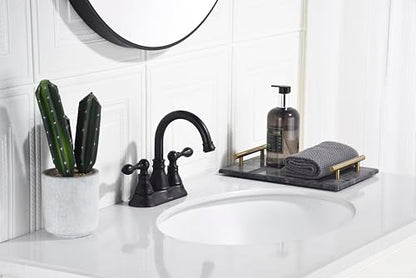 Matte Black 4 Inch Centerset Bathroom Sink Faucet 3 Hole with Pop up Drain | Derengge High Arc Classic 2-Handle Bathroom Faucet, Vanity Lavatory Faucet with 360° Swivel Spout，F-4501-MT - color: Matte Black