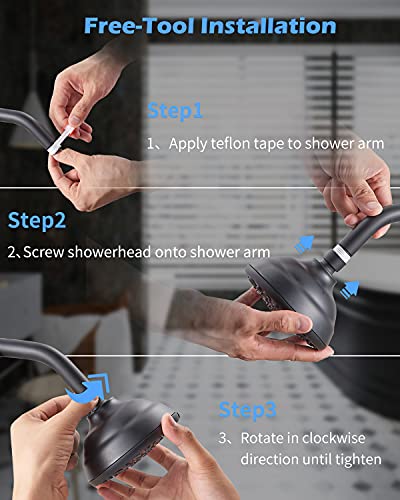 High Pressure Shower Head VMASSTONE 4.7" Rain Fixed Showerhead 7-Spray Setting with Adjustable Brass Swivel Ball Joint - Excellent Replacement for Your Bath Shower Head (FM-001 Matte Black) - color: Matte Black
