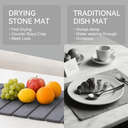 Stone Drying Mat for Kitchen Counter, 24"(L)×16"(W), Drying Matt Kitchen Counter, Quick Dry Stone Dishes Mats, Foldable Diatomaceous Earth Mat (Pure Gray) - color: Pure Gray