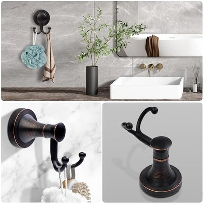 Oil Rubbed Bronze Bathroom Towel Hook, Bronze Bathroom Robe Hook, Heavy Duty Double Towel Hooks Bath Farmhouse Coat Clothes Hook Wall Mounted Rustic for Kitchen Washroom - color: Bronze