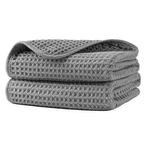 Microfiber Waffle Hand Towels, 2 Pieces, Soft, Absorbent, Fast Drying, Lint Free 430 GSM (Gray) - color: Gray