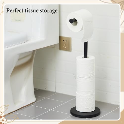LemonRoad 2 Pack Freestanding Toilet Paper Holder & Hand Towel Stand Heavy Duty Stainless Steel Stable Weighted Base countertop Towel Holder 4 Spare Rolls Modern Bathroom Countertop Organizer Black