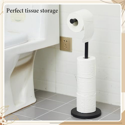 LemonRoad 2 Pack Freestanding Toilet Paper Holder & Hand Towel Stand Heavy Duty Stainless Steel Stable Weighted Base countertop Towel Holder 4 Spare Rolls Modern Bathroom Countertop Organizer Black