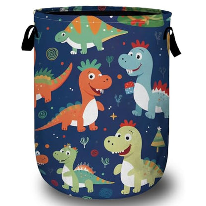 Cute Cartoon Dinosaurs Laundry Basket, Christmas Laundry Hamper Collapsible Oxford Cloth with Handle Clothes Storage Bin for Bathroom Laundry Room Bedroom 15.7 X 20 Inch - color: Cute Cartoon Dinosaurs Christmas