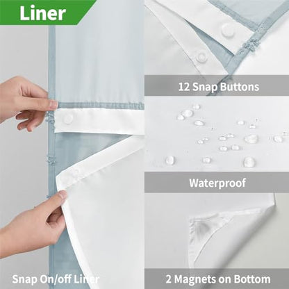 eachope No Hook Boho Farmhouse Shower Curtain with Snap-in Fabric Liner set-71Wx74H(72H),Tufted Chevron Striped Hotel Grade Cloth Shower Curtains for Bathroom with Window,Water Repellent,Fog Blue - color: Fog Blue, size: 71"W x 74"L (Pack of 1)