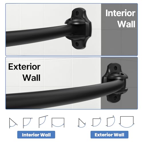 Curved Shower Curtain Rod, Rust Resistant, Adjustable Length 42-73 inches for Shower, Bathroom, Hole Punch Required-Black - color: Black