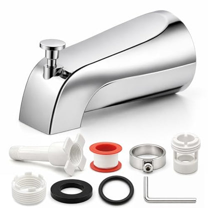 Universal Bathtub Faucet with Diverter, Tub Spout Replacement Fits 1/2" Slip-on Copper Pipe and 1/2" & 3/4" IPS Threaded, Bathroom Tub Faucet Set with Adapters and Hex Wrench (Chrome) - color: Chrome