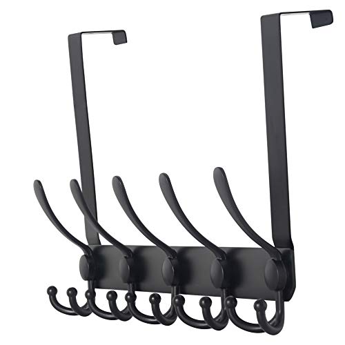 Dseap Over The Door Hook Hanger - Fits 1 3/8" to 1 3/4" Standard Doors | 5 Tri Hooks Heavy Duty Towel/Coat Rack | Door Organizer for Clothes, Jackets, Hats, Towels, Black - color: Black