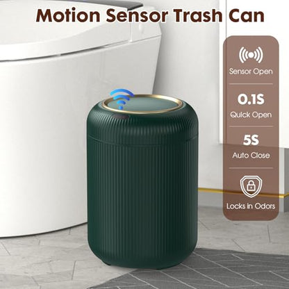 Procade Touchless Sensor Trash Can Bathroom,Small Gold + Green Garbage Can | 3 Gallon Automatic Garbage Can,Smart Room Trash Bin,Mini Auto Plastic Waste Basket for Office,Bedroom,Dorm,Toilet,Rv,Kitchen - color: Green