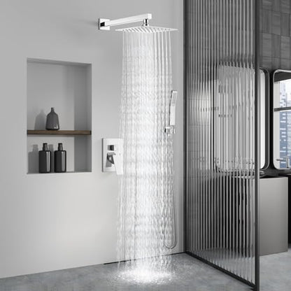 Aolemi Shower Faucet Set with Handheld Polish Chrome 8 Inch Head | Pressure Balance Shower Valve and Trim Kit,SUS304 Rain Head and Handle System,All Metal,Wall Mount,Bathroom,Handheld Spray - color: Chrome, size: 8 Inch Wall Mount Shower Head