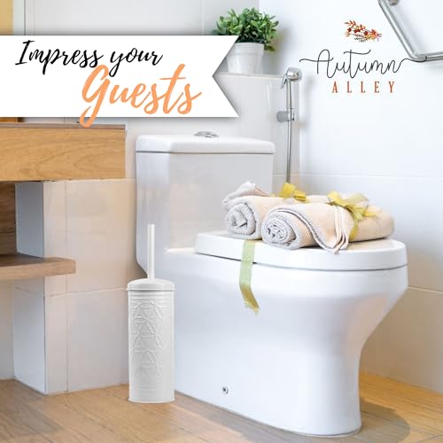 Autumn Alley White Toilet Brush and Holder Bathroom Accessories, Bathroom Toilet Brush for Modern Bathroom Decor, Standing Farmhouse Toilet Bowl Brush with Holder, White Bathroom Decor Sets
