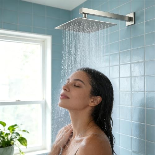 Midanya Square Rain Shower Head,High Pressure,Brushed Nickel 8 Inch | 360°Swivel,Ceiling or Wall Mount,Waterfall Full Body Coverage,Bathroom Remodel,Stainless Steel Large Rainfall Shower Head - color: Nickel, size: 8 Inch