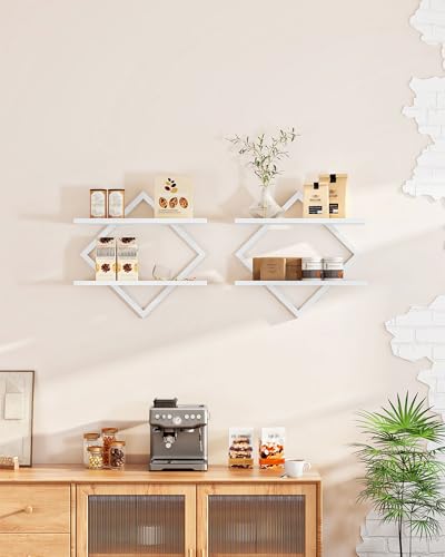 CHOEZON Floating Shelves, Set of 2 Wall Shelves, 2-Tier Hanging Shelves, Wall Shelf Set of 2, for Living Room, Bedroom, Kitchen, Office, Study, White TBJ01P2WB - color: White