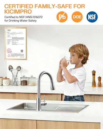 Pull-Down Kitchen Faucet, Brushed Nickel | 304 Stainless Steel,10-Min DIY Install,23-Inch Pull-Down Hose,2-Function Spray,360° Swivel Spout - color: Brushed Nickel, size: 15.2 Inches