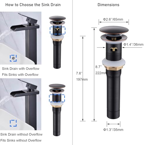 Oil-Rubbed Bronze Bathroom Sink Drain with Overflow - Pop Up Drain Assembly Kit, Brass/Stainless Steel with Detachable Strainer Basket - color: Oil-rubbed Bronze, size: with overflow