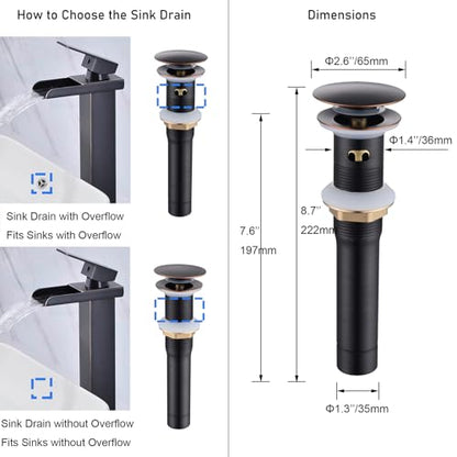 Oil-Rubbed Bronze Bathroom Sink Drain with Overflow - Pop Up Drain Assembly Kit, Brass/Stainless Steel with Detachable Strainer Basket - color: Oil-rubbed Bronze, size: with overflow