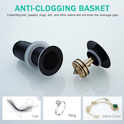 Matte Black Bathroom Sink Drain,Pop-up Drain with Detachable Basket Stopper,Anti-Clogging Drain Strainer,Hair Catcher,for Vanity Vessel Sink Without Overflow,SE83997PB-MB - color: Matte Black(without Overflow)