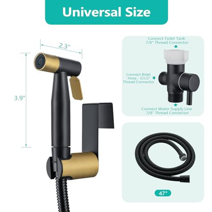 BARROCK Handheld Bidet Sprayer for Toilet, Stainless Steel Metal Made Baby Cloth Diaper Spraying Kit, Bathroom Toilet Bidet Attachment Set for Bathing Pets and Feminine Washing,Matte Black and Gold - color: Black and Gold