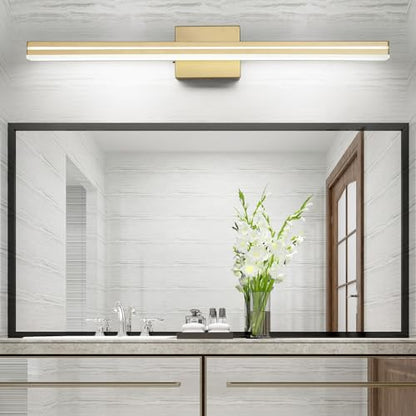 SineRise LED Modern Bathroom Vanity Light Fixtures (32-Inch, 3000K/4000K/6000K, Dimmable), Gold Modern Acrylic Bathroom Wall Lighting Fixtures Over Mirror - color: Gold, size: 32-Inch