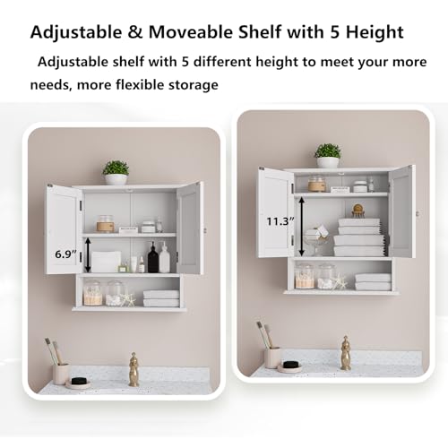 Bathroom Wall Cabinet, Bathroom Cabinet Wall Mount with 2 Doors and Open Shelf, Over The Toilet Wall Storage Cabinet, Bathroom Medicine Cabinet - color: Bathroom Cabinet White