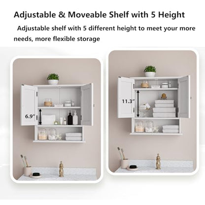 Bathroom Wall Cabinet, Bathroom Cabinet Wall Mount with 2 Doors and Open Shelf, Over The Toilet Wall Storage Cabinet, Bathroom Medicine Cabinet - color: Bathroom Cabinet White