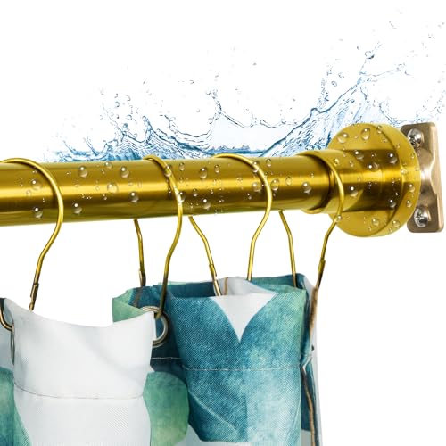 Heavy Duty Shower Rod, Adjustable Shower Curtain Rod, Expandable 47-84 Inch, Permanent Mount Shower Rod, Never Rust Stainless Steel For Window Curtain and Closet, Brushed Gold - color: BRUSHED GOLD