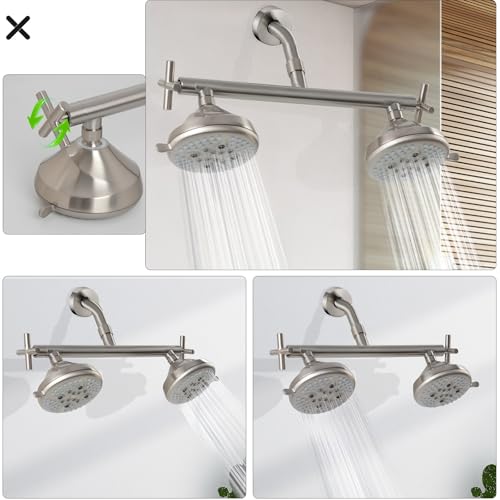 Double Shower Head with Manifold Shut-Off Valve,Suitable for Dual Sprayer Showering System,Brushed Nickel,AN1MG - color: Brushed Nickel, size: 7.5