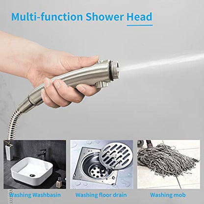 Drill-Free High Pressure Handheld Shower Head with ON/OFF Switch, 3 Spray Modes - Brushed Nickel | 3 Spray Modes with ON/OFF Switch, Detachable Dog Shower Attachment, Pet Shower Wand with Bracket & Hose, Brushed Nickel - color: Brushed Nickel