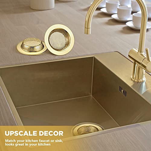 2 Pcs Sink Strainer Stainless Steel Kitchen Sink Drain Strainer Basket Cover Mesh Hair Food Catcher, Large Wide Rim of 4.4 Diameter(Gold) - color: Gold