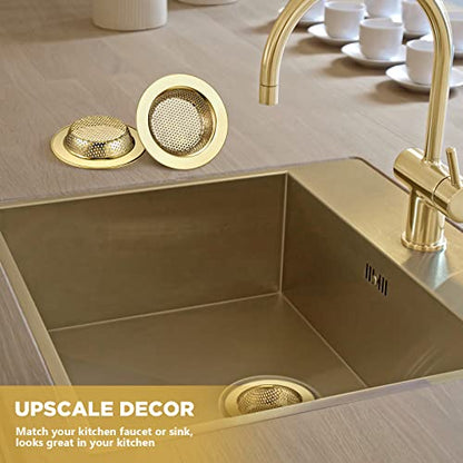2 Pcs Sink Strainer Stainless Steel Kitchen Sink Drain Strainer Basket Cover Mesh Hair Food Catcher, Large Wide Rim of 4.4 Diameter(Gold) - color: Gold