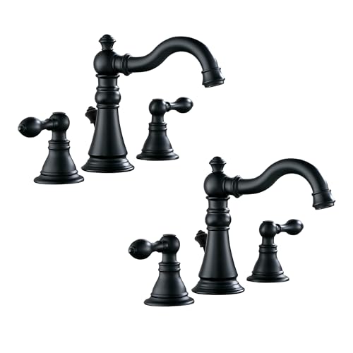 Matte Black 2-Handle 8 Inch Widespread Bathroom Faucet 3 Holes,2 Pack | Derengge Traditional Widespread Sink Faucet, With Pop-Up Drain 360° Swivel Stainless Steel Spout, F-8805-MT - color: Matte BlackX2
