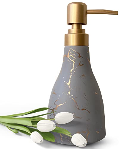 Grey Ceramic Soap Dispenser for Bathroom & Kitchen with Marble Pattern Liquid Hand Dispenser Pump Bottle (Grey) - color: Gray