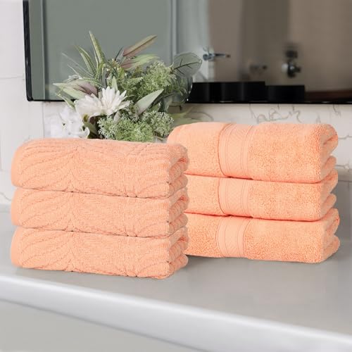 SUPERIOR Cotton Chevron Hand Towel Set, Zero Twist, Quick Dry, Small Towels, Absorbent Bathroom Basics, Home Essentials, Spa, Salon, Hotel, Kitchen, Luxury Quick Drying, Set of 6, Peach - color: Peach, size: Hand Towel (Solid + Jacquard)