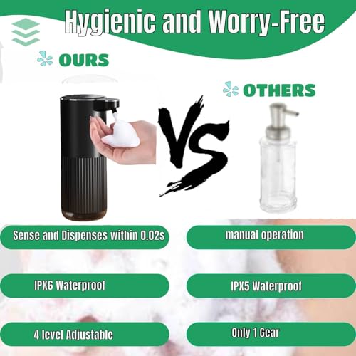 Automatic Soap Dispenser, Touchless Foaming Soap Dispenser Bathroom,Upgrade Hand & Dish Electric Dispenser Adjustable Waterproof Wall Mount Kitchen Auto Soap Pump for Thin & Thick Liquid(Black) - color: Black, style: Foam