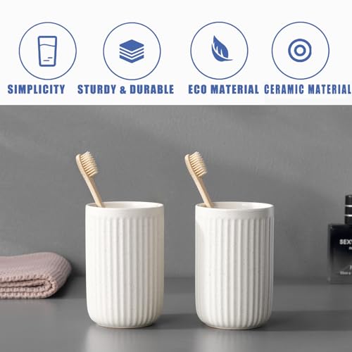 Toothbrush Holders - 2 Cup Ceramic Toothbrush Toothpaste Holders Set, Beige Bathroom Tumbler Cups Reusable Toothbrush Mouthwash Cup, Bathroom Counter Organizer - color: Beige, size: 2pcs