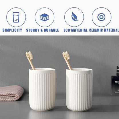 Toothbrush Holders - 2 Cup Ceramic Toothbrush Toothpaste Holders Set, Beige Bathroom Tumbler Cups Reusable Toothbrush Mouthwash Cup, Bathroom Counter Organizer - color: Beige, size: 2pcs