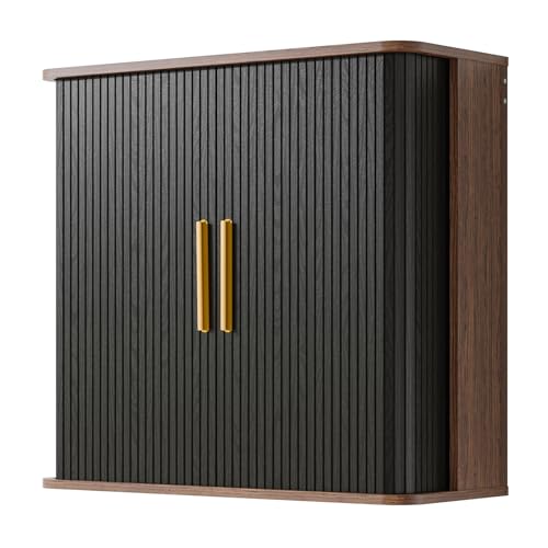 Furnaza 29.5" W Laundry Room Wall Mounted Cabinets with Fluted Sliding Door | Black Upper Bathroom Medicine Storage Cabinet with Adjustable Shelf for Kitchen,Garage,11.7" D x 27.7" H - color: Black, size: 29.5" W