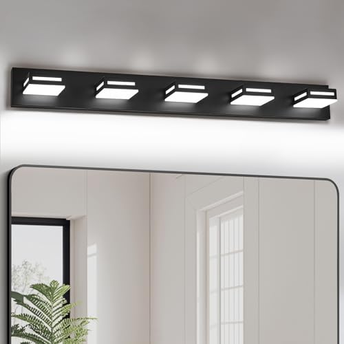 LED Modern Bathroom Light Fixtures, 5-Light 40-Inch Matte Black Vanity Lights for Bathroom Lighting Fixtures Over Mirror, 6000K Cool White 350° Rotatable Wall Lamp - color: Black, size: 5-light,40-inch