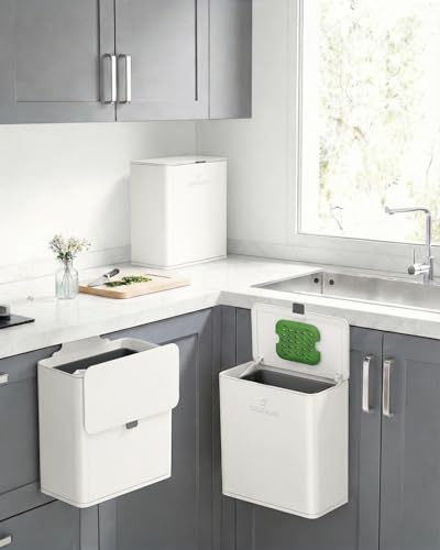 Kitchen Compost Bin, 8L/2.1G Small Trash Can with Lid, Slim Stainless Steel Hanging Garbage Bin for Kitchen, Bathroom, Bedroom, Office, Wall Mounted Compost Bin with Inner Bucket, White - size: 8L-White