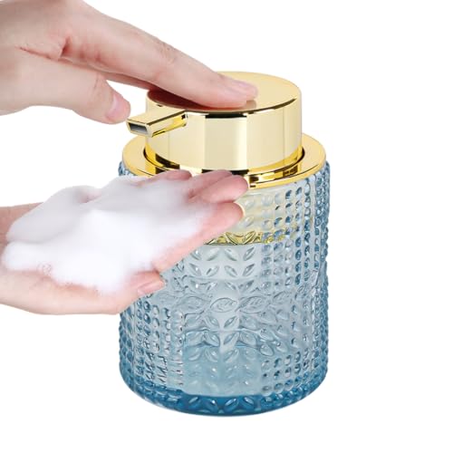 Glass Foaming Soap Dispenser,Foam Dispenser Bottle with Large Pump,Wide-Mouthed and Easy to Press,Refillable Hand Soap Dispenser for Bathroom Countertop and Kitchen Decor (1, Blue) - color: Blue