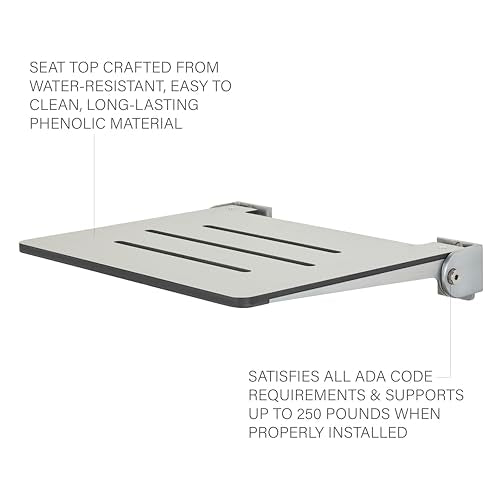 Seachrome 18 inch Silhouette Slimline Folding Wall Mount Shower Bench Seat, Light Gray Seat with Silver Frame - color: Light Gray With Silver Frame