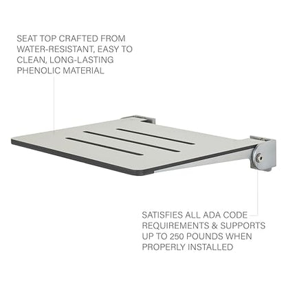 Seachrome 18 inch Silhouette Slimline Folding Wall Mount Shower Bench Seat, Light Gray Seat with Silver Frame - color: Light Gray With Silver Frame