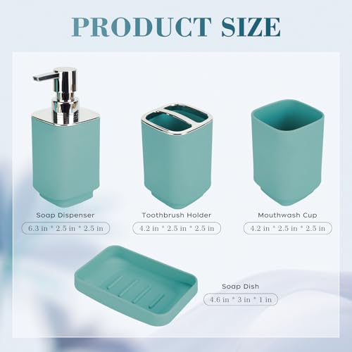 4Pcs Lake Blue Bathroom Set, Square Boho Soap & Toothbrush Holder Set | Thick shatterproof ABS, electroplated rust-proof pump, drip-free, multi-slot holder, dustproof lids, easy-clean - color: Lake Blue, size: 4PCS