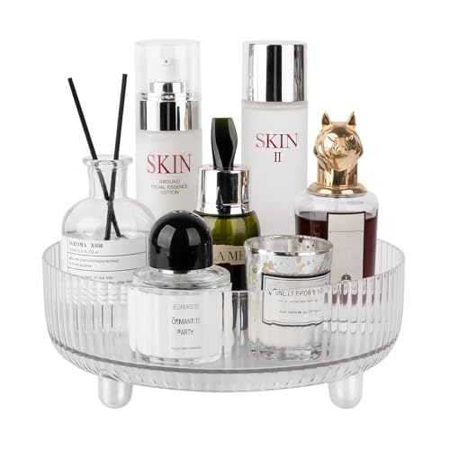 360 Rotating Makeup Organizer Perfume Tray Skincare Holder, Small Clear | Spinning Cosmetic Storage Bathroom Countertop Organizer Lazy Susan Turntable for Dresser, Vanity, Kitchen - color: Clear, size: 9"