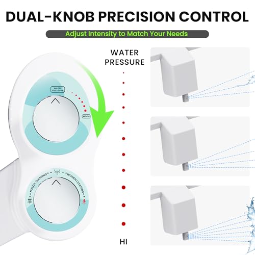 RV Bidet Toilet Seat Attachment, RV Bidet for Camper Toilet with Dual Nozzles, Self/Rear/Front Cleaning, Non-Electric, Adjustable Water Pressure, Fresh Water - color: Aqua-Chrome