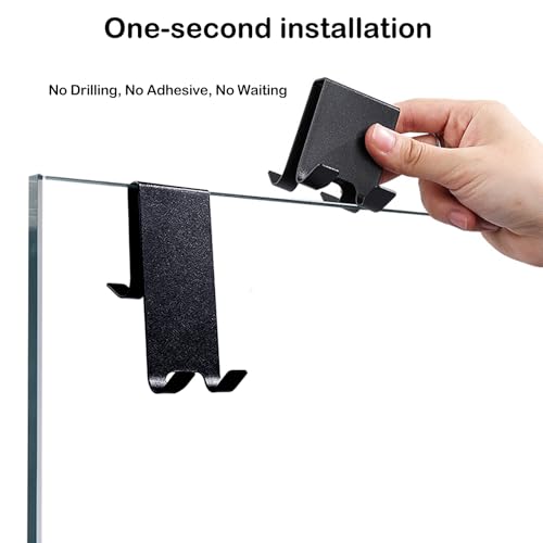 Over The Door Hooks, 2 Pack Heavy Duty Stainless Steel Door Hanger Hooks for Bathroom, Towel Hook for Hanging, Towel Rack Robe Organizer for Towels, Razor Holder, No Drilling, Black