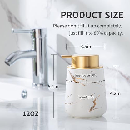 Enra Hand Foaming Gold Soap Dispenser,12 oz Ceramic Foam Soap Dispenser for Bathroom Countertop Kitchen Dispenser for Dish Soap with Easy-to-Press (Gold Foam Type2)
